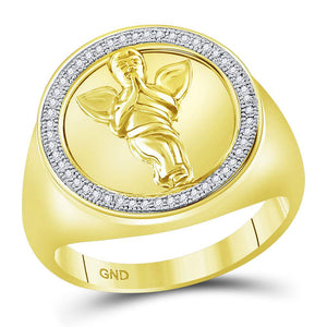 10kt Yellow Gold Mens Round Diamond Circle Angel Ring 1/6 Cttw