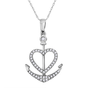14kt White Gold Womens Round Diamond Anchor Heart Pendant 1/8 Cttw