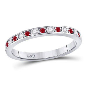 10kt White Gold Womens Round Ruby Diamond Single Row Stackable Band Ring 1/3 Cttw