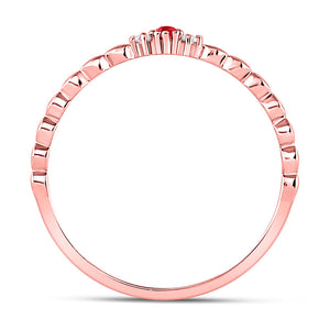 10kt Rose Gold Womens Round Ruby Diamond Stackable Band Ring .03 Cttw