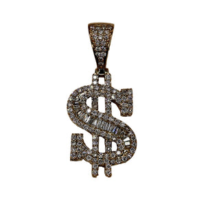 Baguette Diamond Money Pendant - 10K Gold - Free Hollow Rope Chain