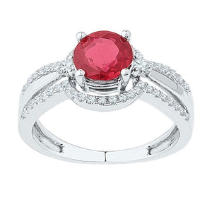 10kt White Gold Womens Round Lab-Created Ruby Solitaire Ring 2 Cttw