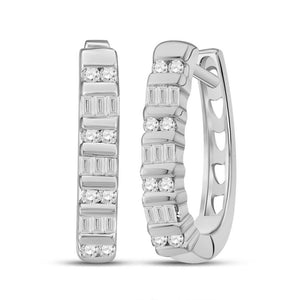10kt White Gold Womens Baguette Diamond Hoop Earrings 1/4 Cttw