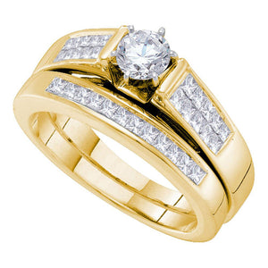 14kt Yellow Gold Round Diamond Bridal Wedding Ring Band Set 1 Cttw