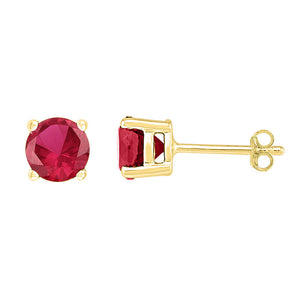 10kt Yellow Gold Womens Round Lab-Created Ruby Stud Earrings 2 Cttw