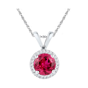 10kt White Gold Womens Round Lab-Created Ruby Solitaire Pendant 1 Cttw