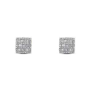 Natural Diamond - Square Baguette Diamond Studs - 10K Gold Earring