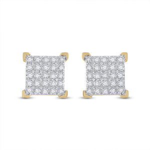 10kt Yellow Gold Mens Round Diamond Square Earrings 1/6 Cttw
