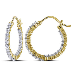 10kt Yellow Gold Womens Round Diamond Inside Outside Hoop Earrings 1 Cttw