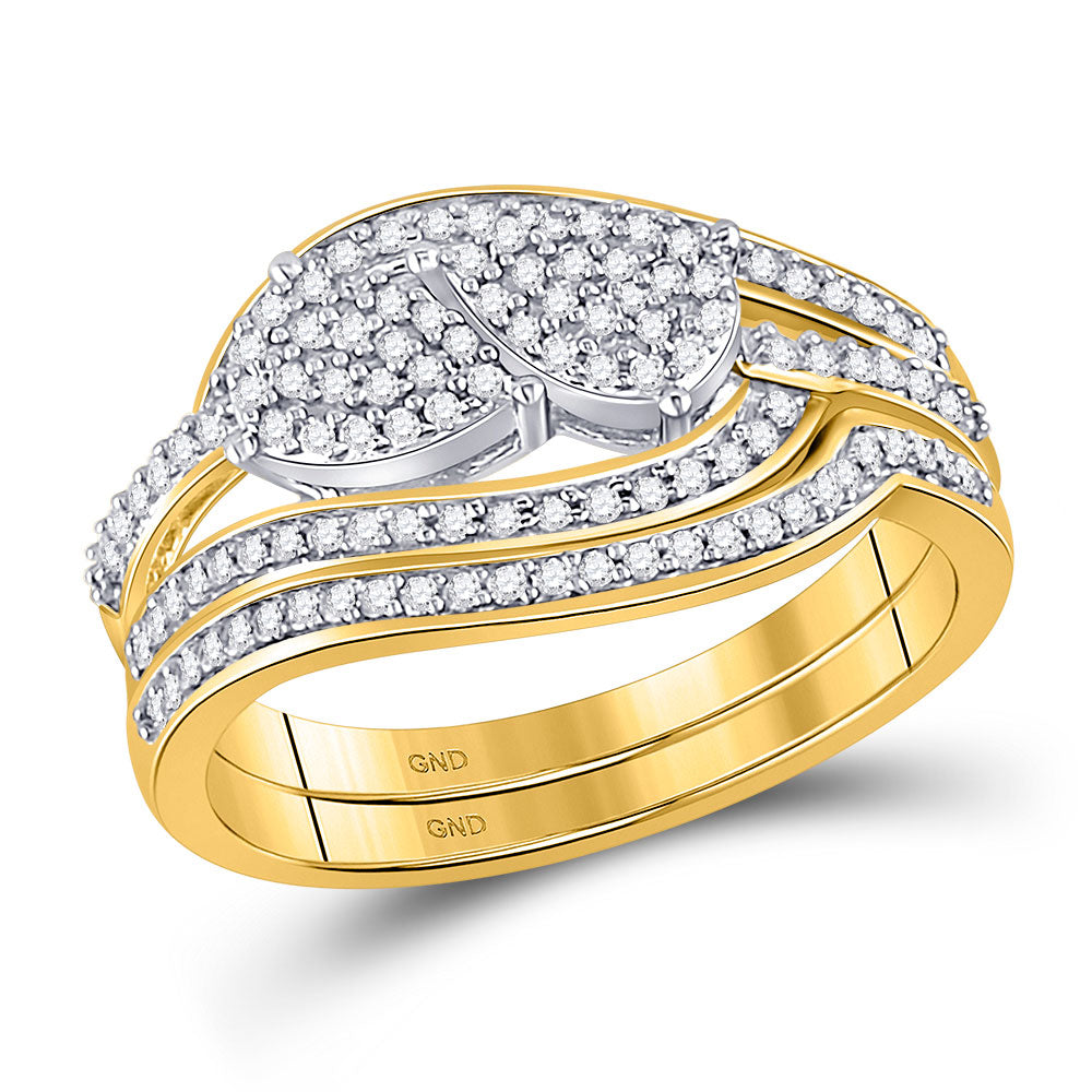 10kt Yellow Gold Round Diamond Bridal Wedding Ring Band Set 1/3 Cttw