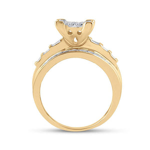 10kt Yellow Gold Round Diamond Cluster Bridal Wedding Engagement Ring 7/8 Cttw