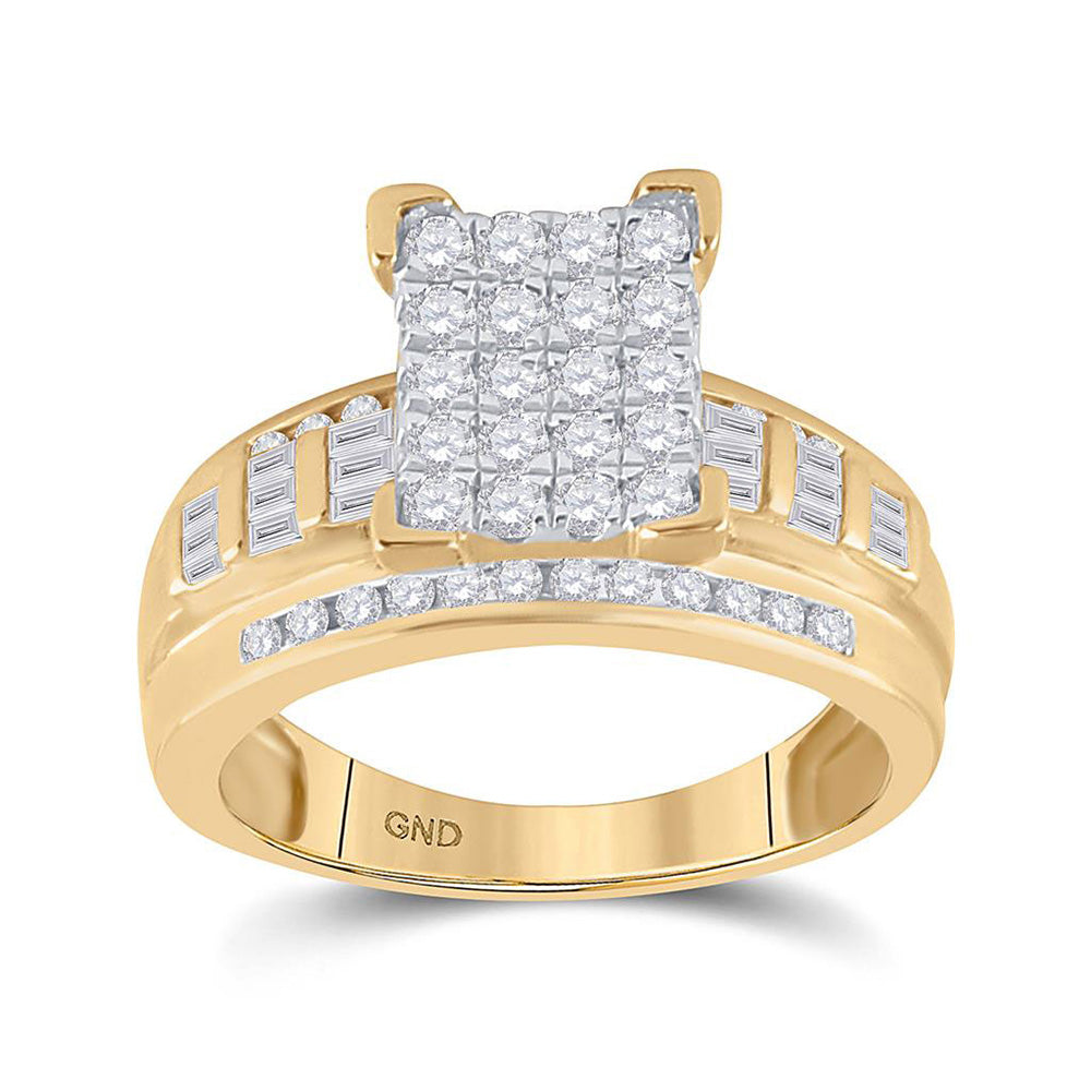 10kt Yellow Gold Round Diamond Cluster Bridal Wedding Engagement Ring 7/8 Cttw