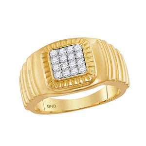 10kt Yellow Gold Mens Round Diamond Square Cluster Ribbed Accent Ring 1/2 Cttw