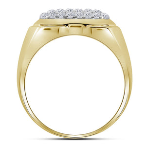 10kt Yellow Gold Mens Round Diamond Square Cluster Fashion Ring 2 Cttw