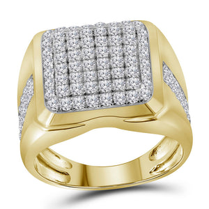 10kt Yellow Gold Mens Round Diamond Square Cluster Fashion Ring 2 Cttw