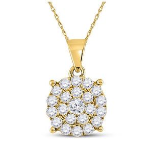 10kt Yellow Gold Womens Round Diamond Cluster Pendant 1 Cttw