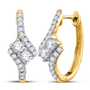 14kt Yellow Gold Womens Round Diamond Bypass 2-stone Earrings 1/2 Cttw
