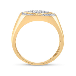 10kt Yellow Gold Mens Round Diamond Square Cluster Textured Ring 3/4 Cttw