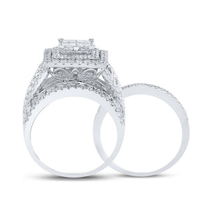 14kt White Gold Princess Diamond Square Bridal Wedding Ring Band Set 4 Cttw