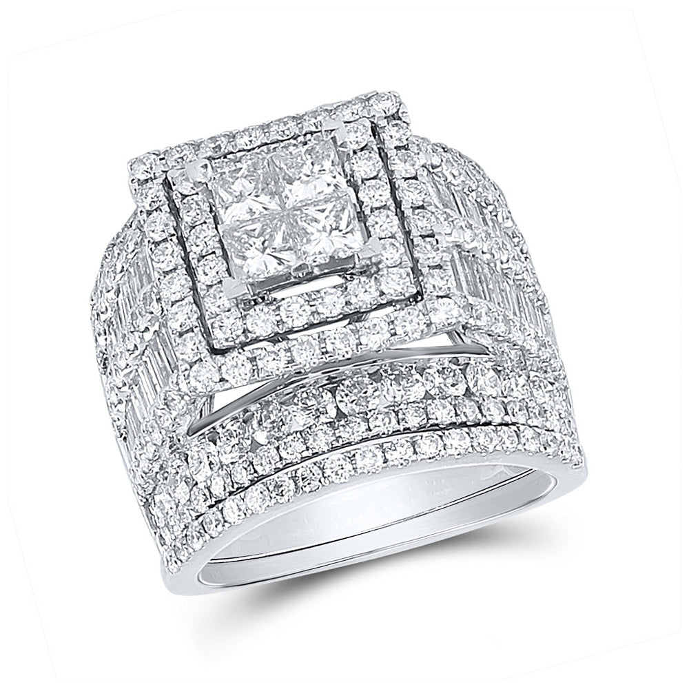 14kt White Gold Princess Diamond Square Bridal Wedding Ring Band Set 4 Cttw