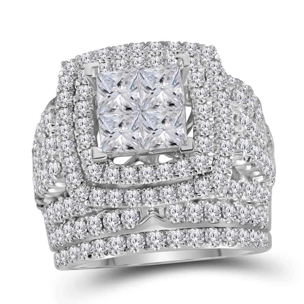 14kt White Gold Princess Diamond Bridal Wedding Ring Band Set 5 Cttw