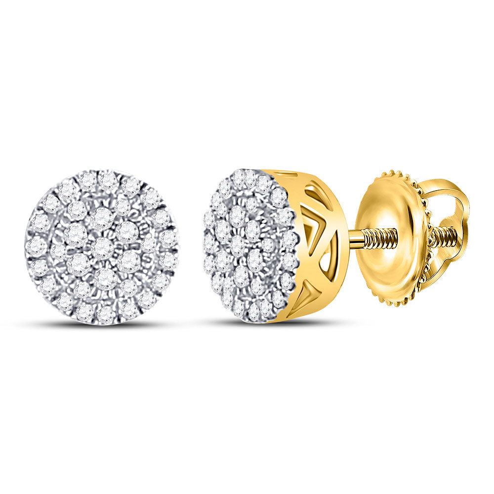 10kt Yellow Gold Mens Round Diamond Circle Cluster Earrings 1/5 Cttw
