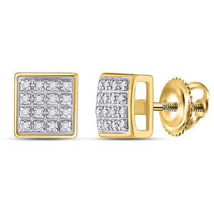 10kt Yellow Gold Mens Round Diamond Square Cluster Earrings 1/10 Cttw