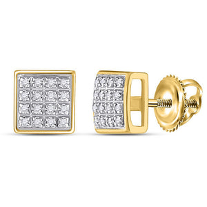 10kt Yellow Gold Mens Round Diamond Square Cluster Earrings 1/10 Cttw