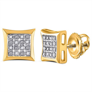 10kt Yellow Gold Mens Round Diamond Square Kite Cluster Earrings .03 Cttw