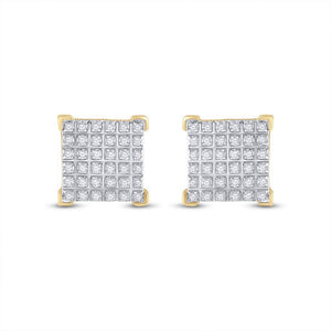 10kt Yellow Gold Mens Round Diamond Square Earrings 1/5 Cttw