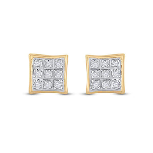 10kt Yellow Gold Mens Round Diamond Square Earrings 1/20 Cttw