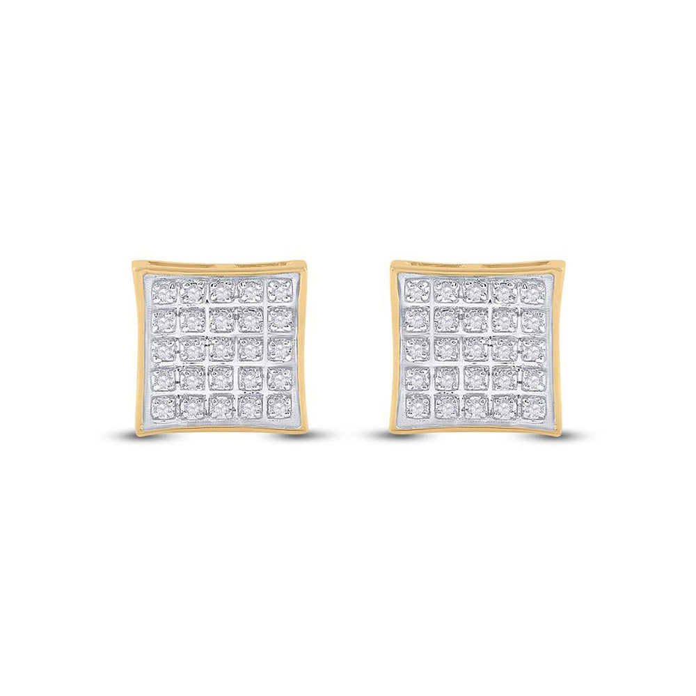 10kt Yellow Gold Mens Round Diamond Kite Square Earrings 1/6 Cttw