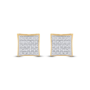 10kt Yellow Gold Mens Round Diamond Kite Square Earrings 1/6 Cttw