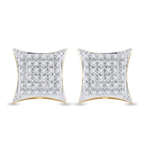10kt Yellow Gold Mens Round Diamond Kite Square Earrings 1/5 Cttw