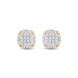 10kt Yellow Gold Mens Round Diamond Circle Cluster Earrings 1/5 Cttw