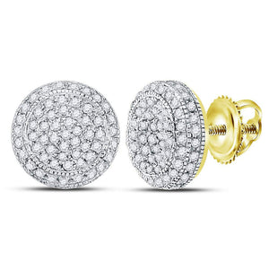 10kt Yellow Gold Mens Round Diamond Circle Cluster Earrings 5/8 Cttw