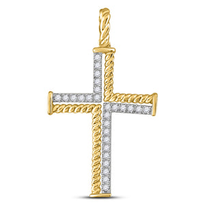 10kt Yellow Gold Mens Round Diamond Cross Charm Pendant 1/4 Cttw