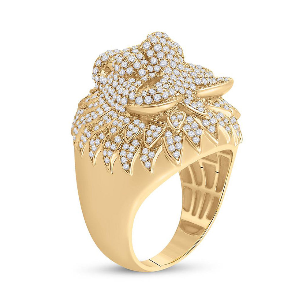 14kt Yellow Gold Mens Round Diamond Lion Head Animal Ring 2-3/4 Cttw