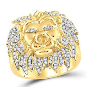 10kt Yellow Gold Mens Round Diamond Lion Mane Cluster Ring 5/8 Cttw
