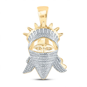 10kt Yellow Gold Mens Round Diamond Lady Liberty Face Charm Pendant 5/8 Cttw