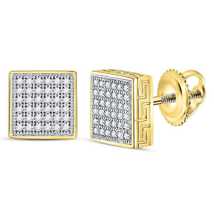10kt Yellow Gold Mens Round Diamond Square Cluster Stud Earrings Cttw