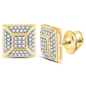 10kt Yellow Gold Mens Round Diamond Square Cluster Stud Earrings 1/5 Cttw