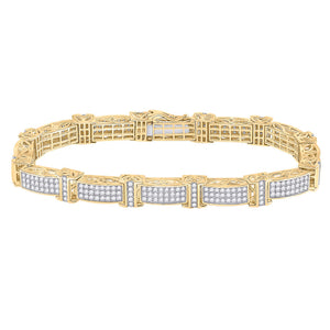 10kt Yellow Gold Mens Round Diamond Rectangle Link Bracelet 5-3/4 Cttw