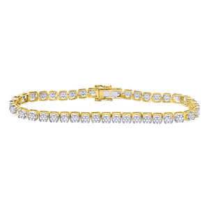 10kt Yellow Gold Mens Round Diamond Cluster Fashion Bracelet 3 Cttw