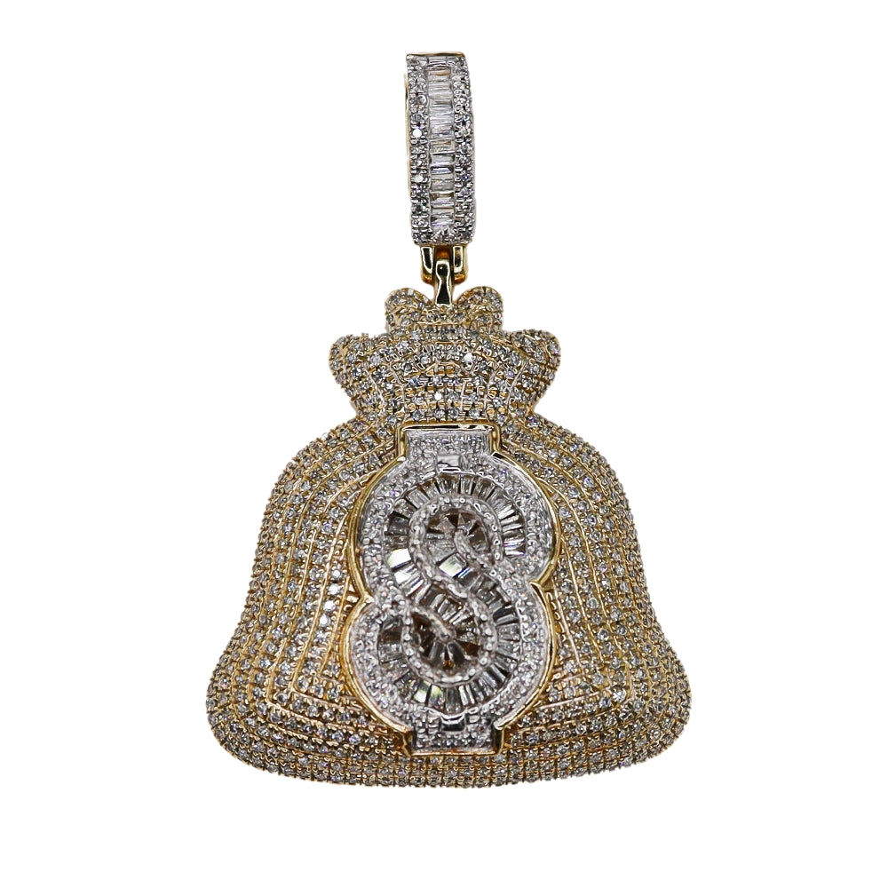 Money Diamond Pendant - 10K Gold - Free Hollow Rope Chain