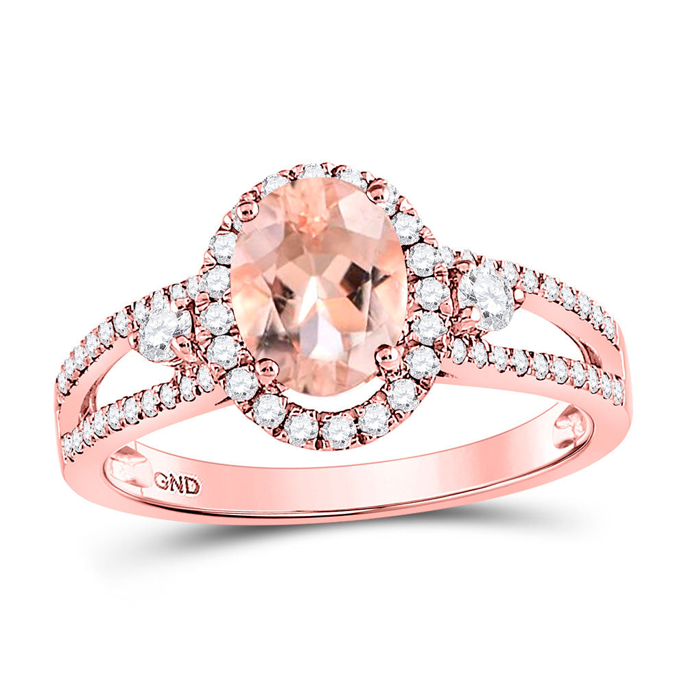 14kt Rose Gold Womens Oval Morganite Solitaire Ring 1-3/8 Cttw
