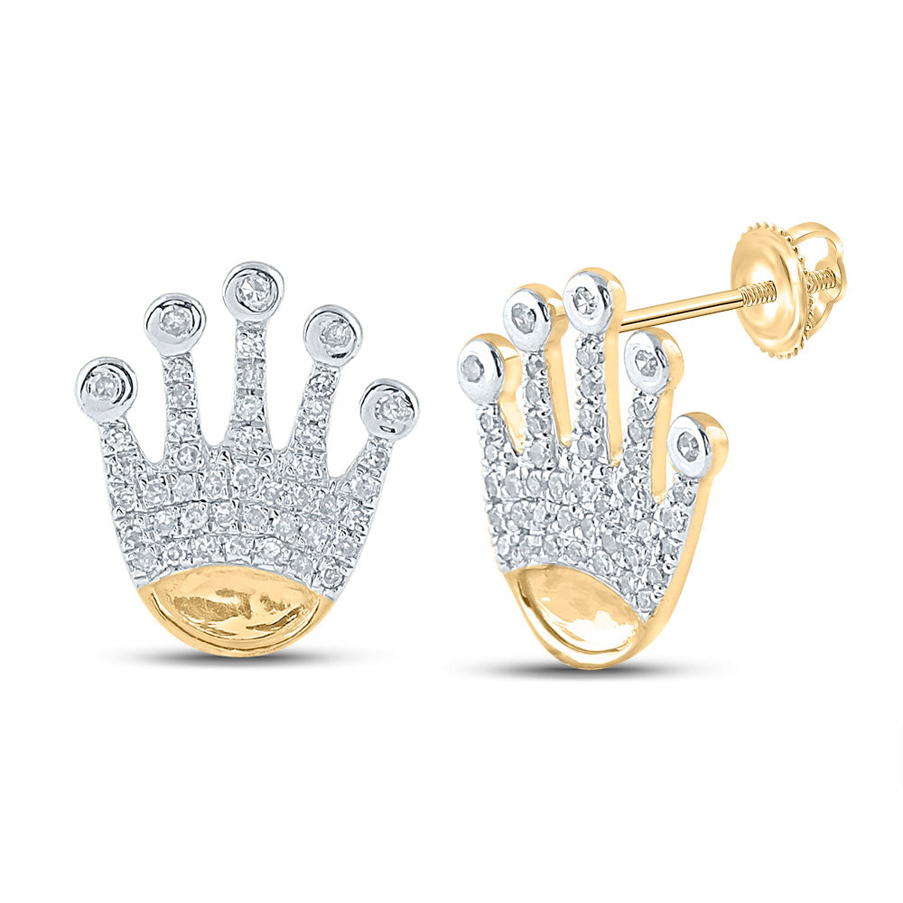 10kt Yellow Gold Mens Round Diamond Crown Cluster Earrings 1/4 Cttw