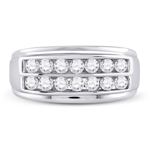 14kt White Gold Mens Round Diamond Double Row Band Ring 1 Cttw