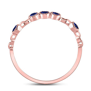 10kt Rose Gold Womens Round Blue Sapphire Dot Stackable Band Ring 1/5 Cttw