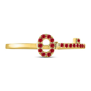 10kt Yellow Gold Womens Round Ruby Key Stackable Band Ring 1/5 Cttw